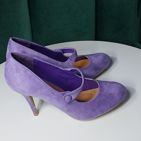 Publicite Lilac Suede Stiletto Mary Jane Heels sz 8 - Picture 2 of 3